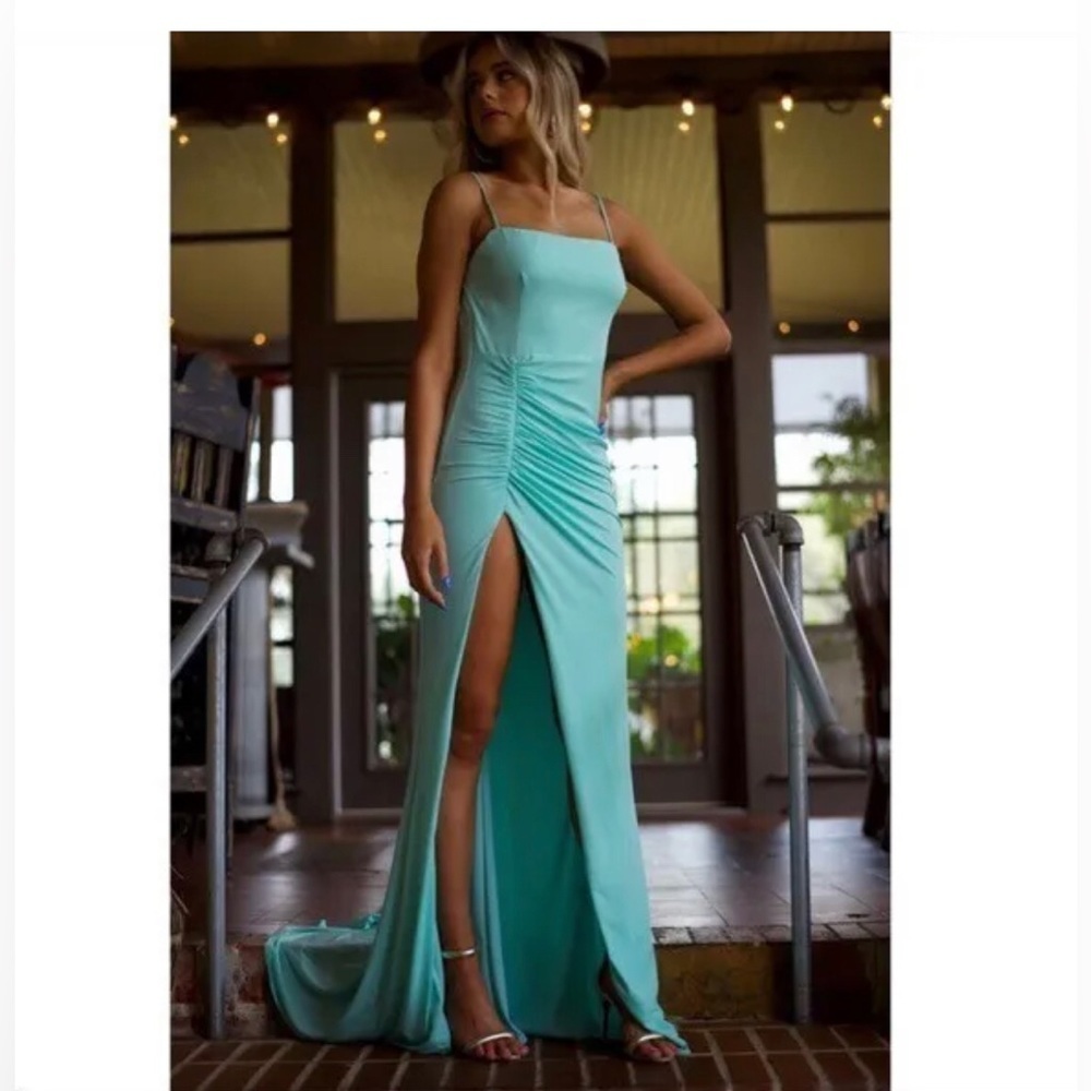 NEW Katie May Great Ruched Gown in Supercharged Mint Medium